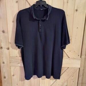 Claiborne Polo Shirt 2XL Black Solid Men's Collared Pullover Short Sleeve.